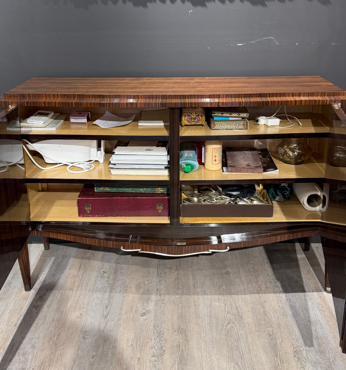 Jules Leleu - buffet ou enfilade en ébène de Macassar et nacre, époque Art Déco, vers 1946-photo-8