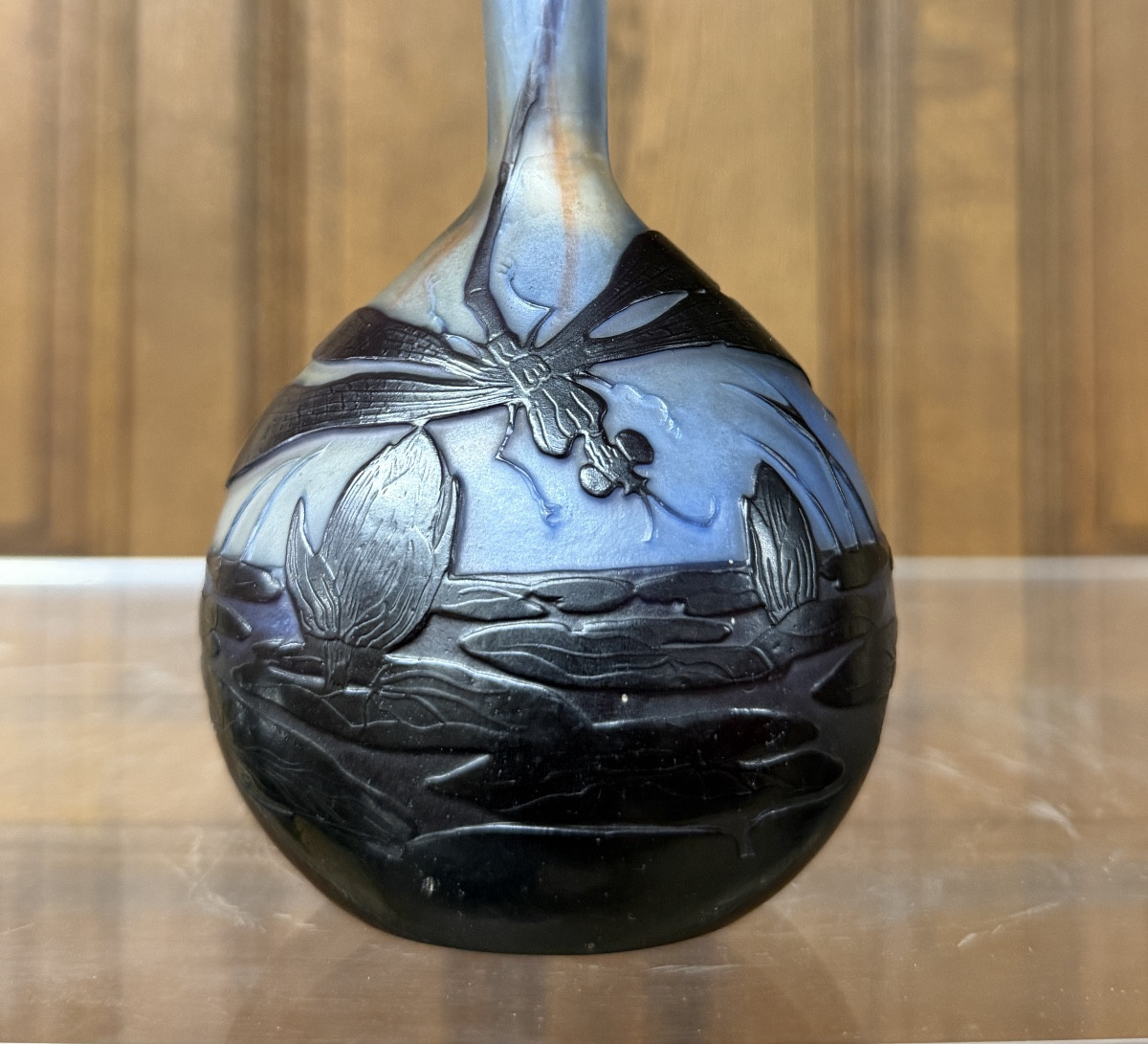 ÉMILE GALLÉ - VASE SOLIFLORE À LA LIBELLULE, ÉPOQUE ART NOUVEAU-photo-2