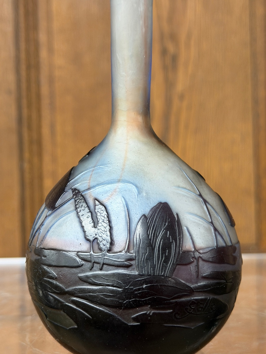 ÉMILE GALLÉ - VASE SOLIFLORE À LA LIBELLULE, ÉPOQUE ART NOUVEAU-photo-1