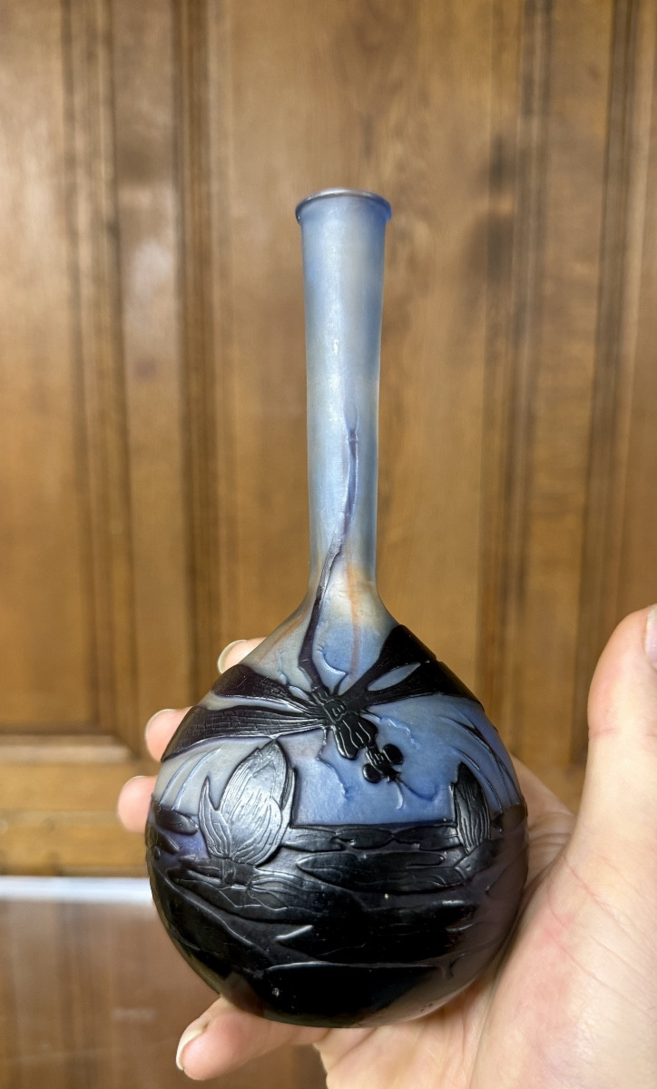 ÉMILE GALLÉ - VASE SOLIFLORE À LA LIBELLULE, ÉPOQUE ART NOUVEAU-photo-6