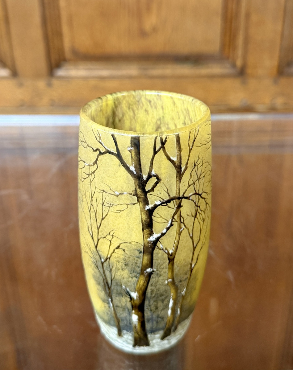 Daum Nancy - VASE GOBELET À DÉCOR DE PAYSAGE SOUS LA NEIGE, EPOQUE ART NOUVEAU-photo-2