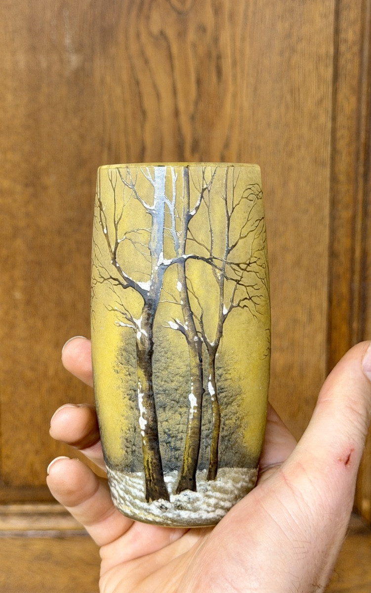 Daum Nancy - VASE GOBELET À DÉCOR DE PAYSAGE SOUS LA NEIGE, EPOQUE ART NOUVEAU-photo-3