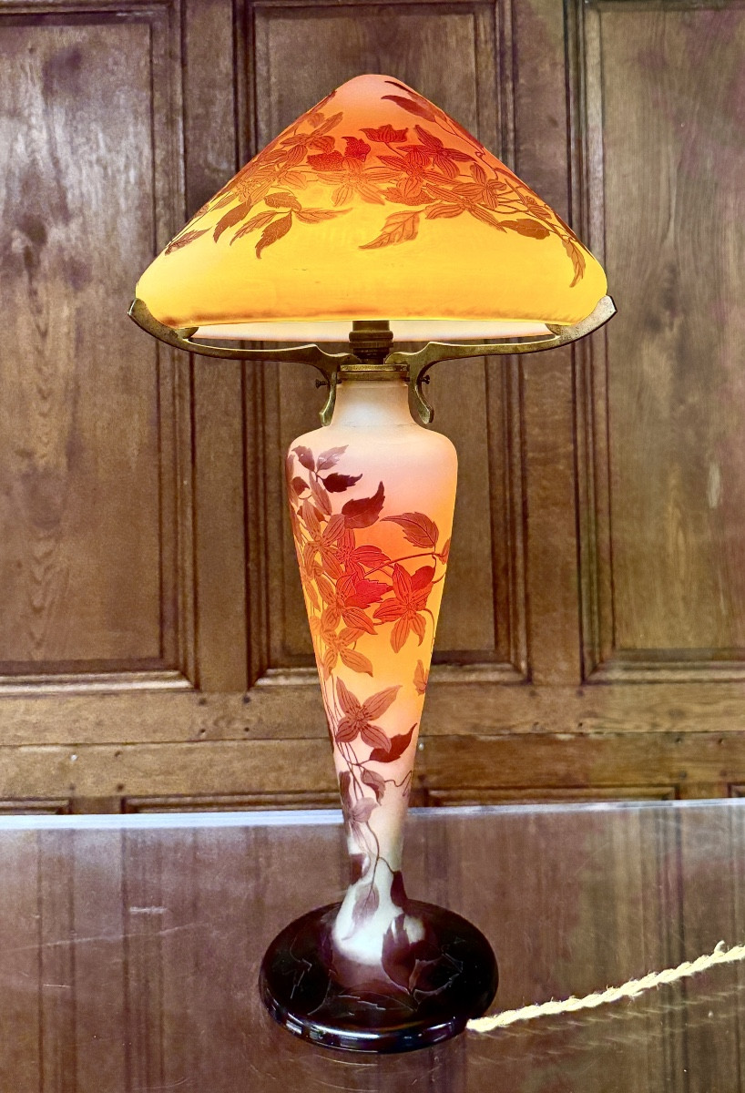 Émile Gallé - Lampe champignon à décor de clématites, Art Nouveau -photo-3