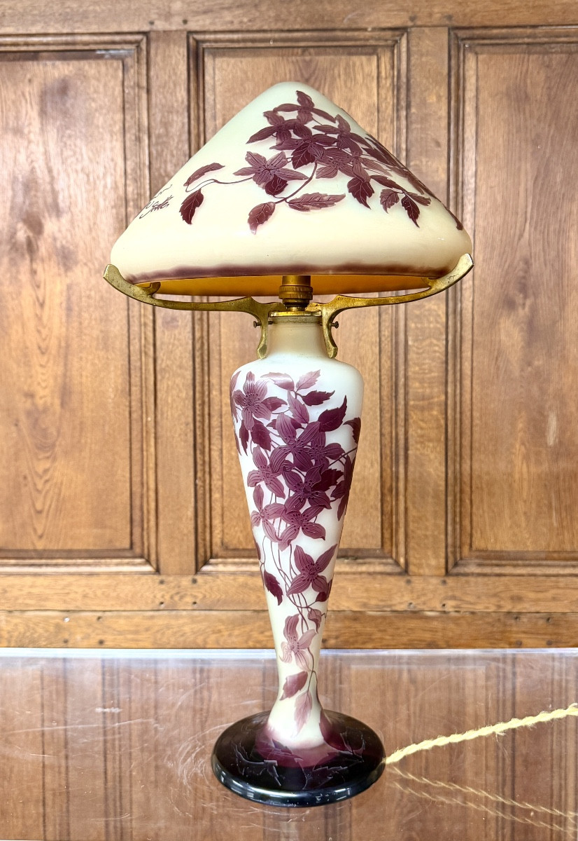 Émile Gallé - Lampe champignon à décor de clématites, Art Nouveau -photo-5