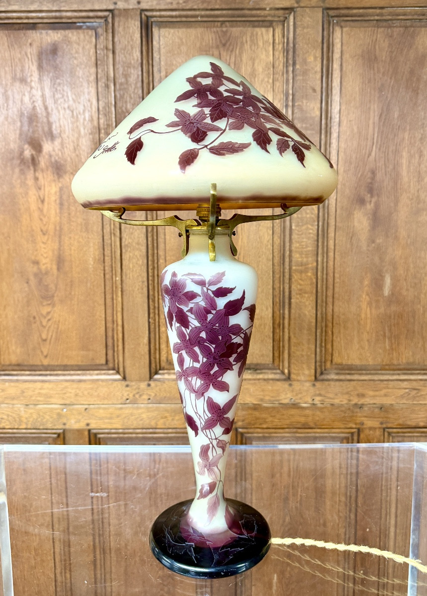 Émile Gallé - Lampe champignon à décor de clématites, Art Nouveau 