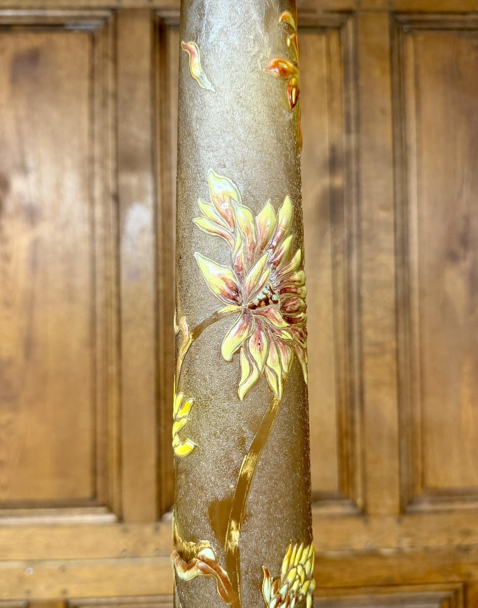 Cristallerie Emile Gallé - Vase aux chrysanthème En Verre émaillé Et Doré d'époque Art Nouveau -photo-4