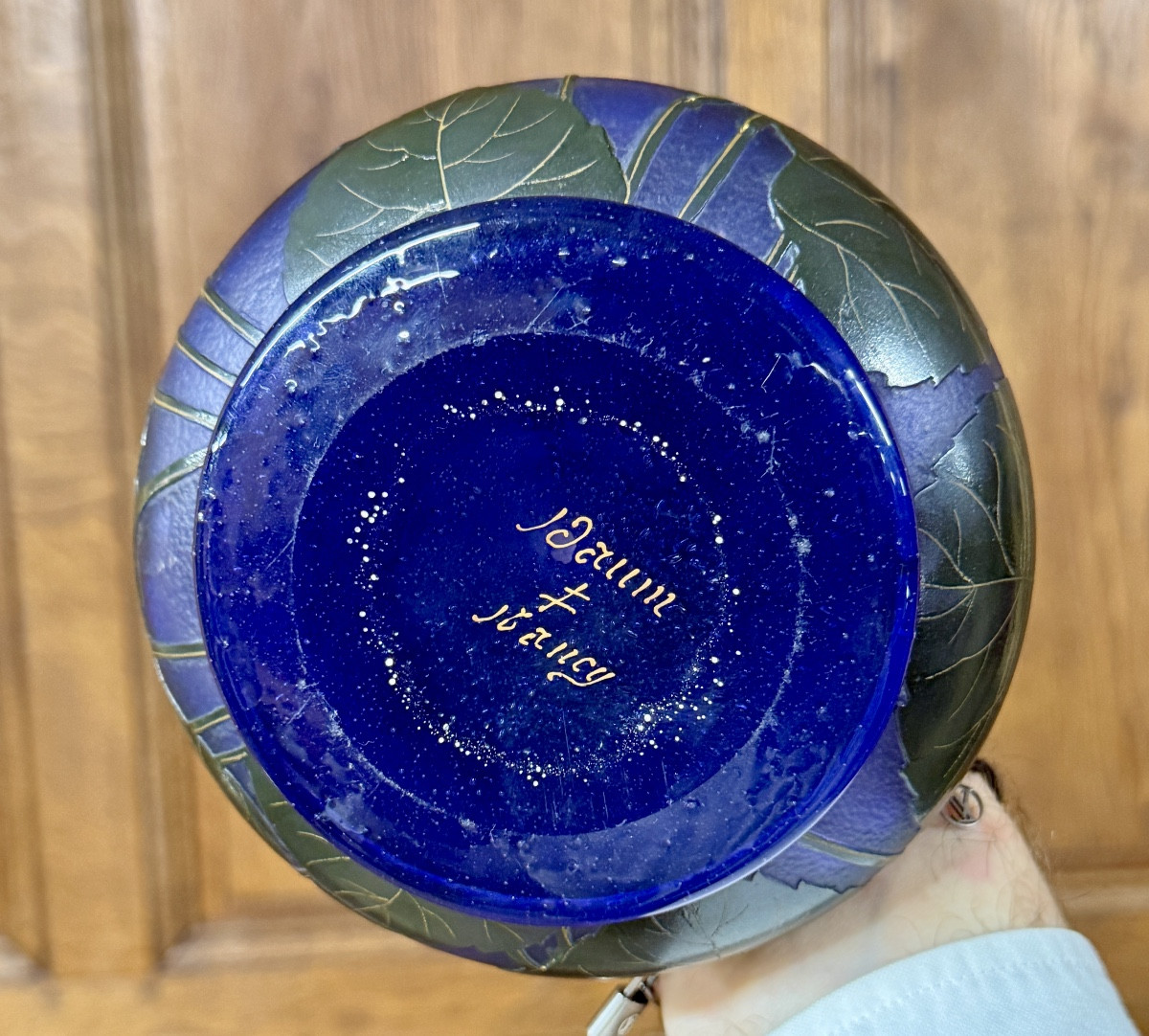 Daum Nancy - rare vase de forme diabolo aux violettes. Époque Art Nouveau-photo-5