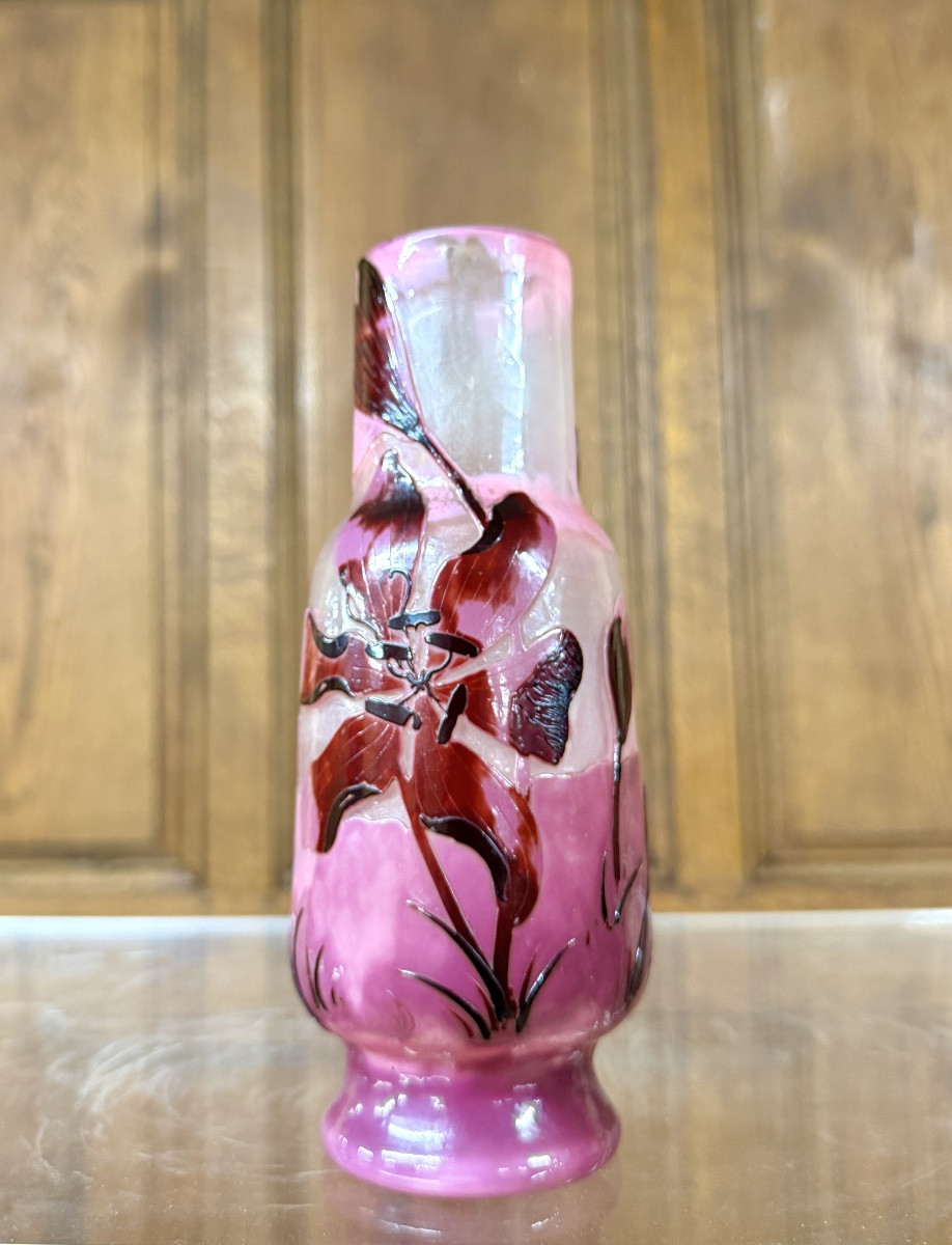 Émile Gallé - Rare vase poli au feu aux crocus. Époque Art Nouveau-photo-2