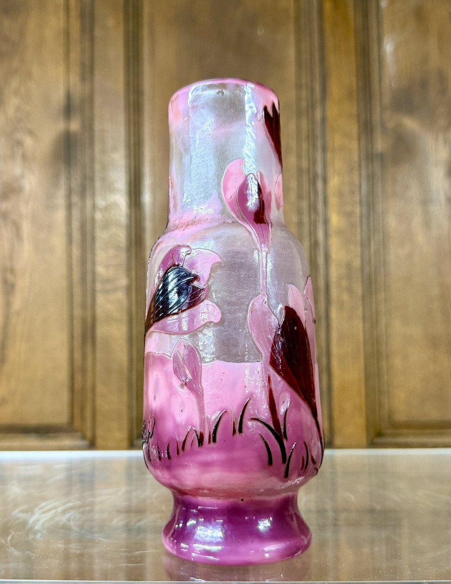 Émile Gallé - Rare vase poli au feu aux crocus. Époque Art Nouveau-photo-3