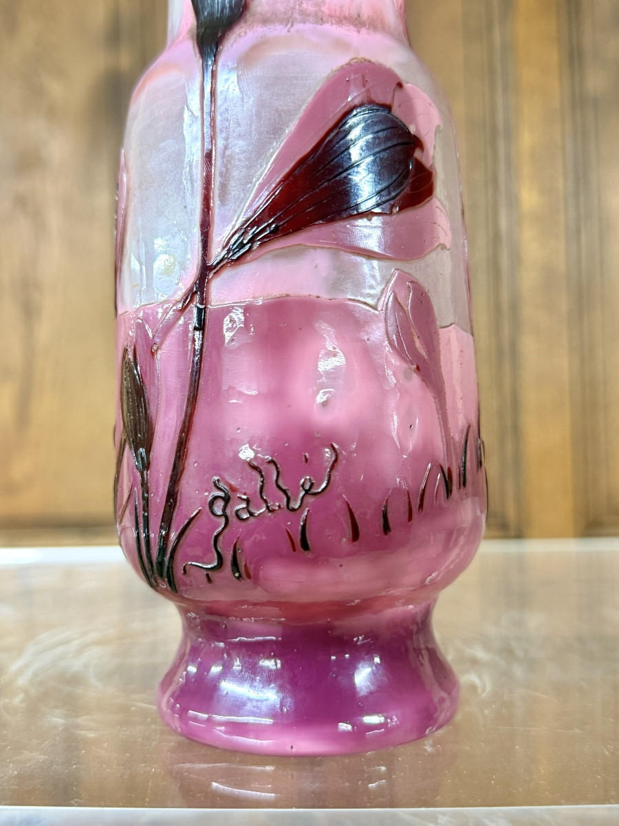 Émile Gallé - Rare vase poli au feu aux crocus. Époque Art Nouveau-photo-2