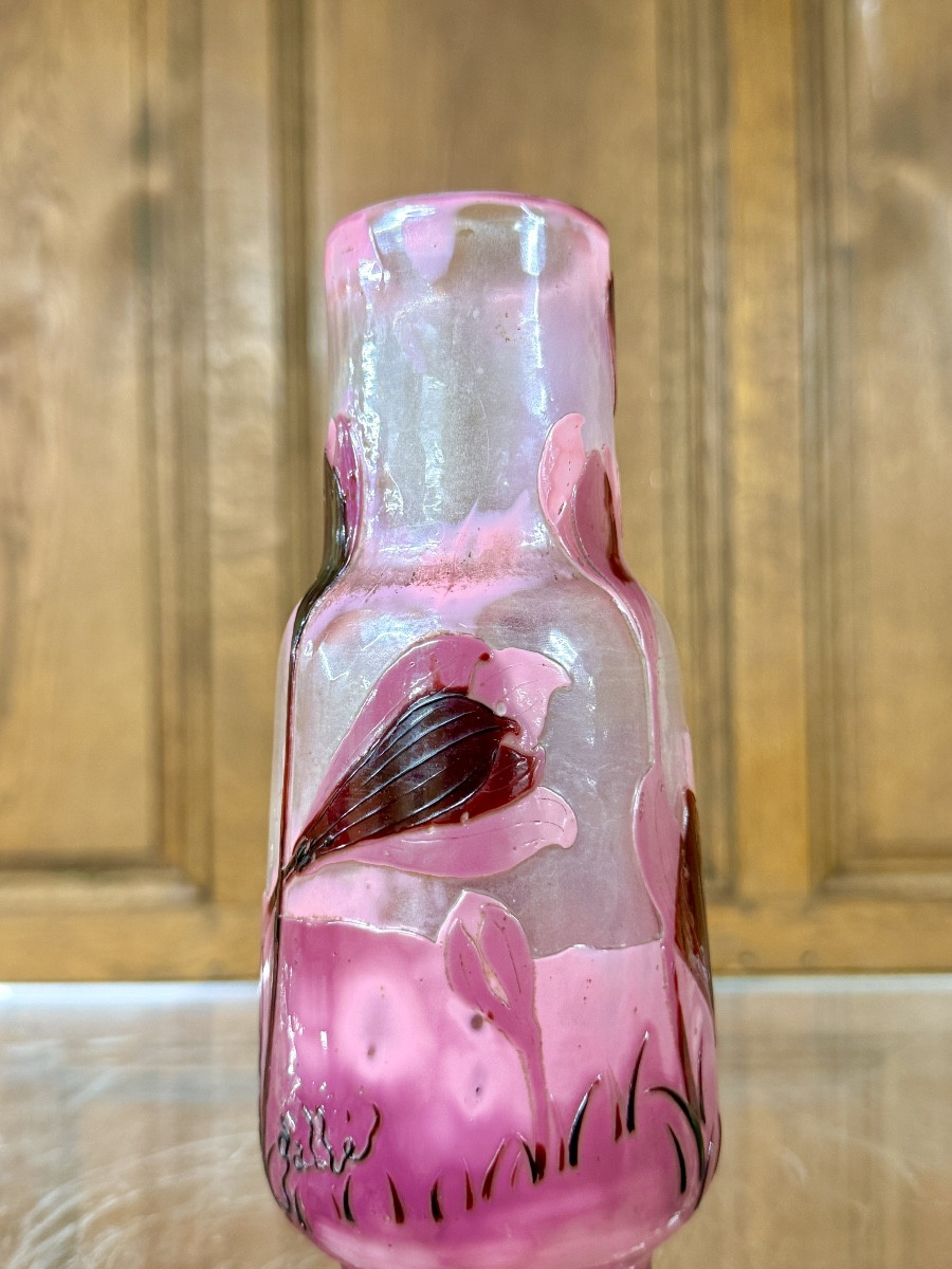 Émile Gallé - Rare vase poli au feu aux crocus. Époque Art Nouveau-photo-6