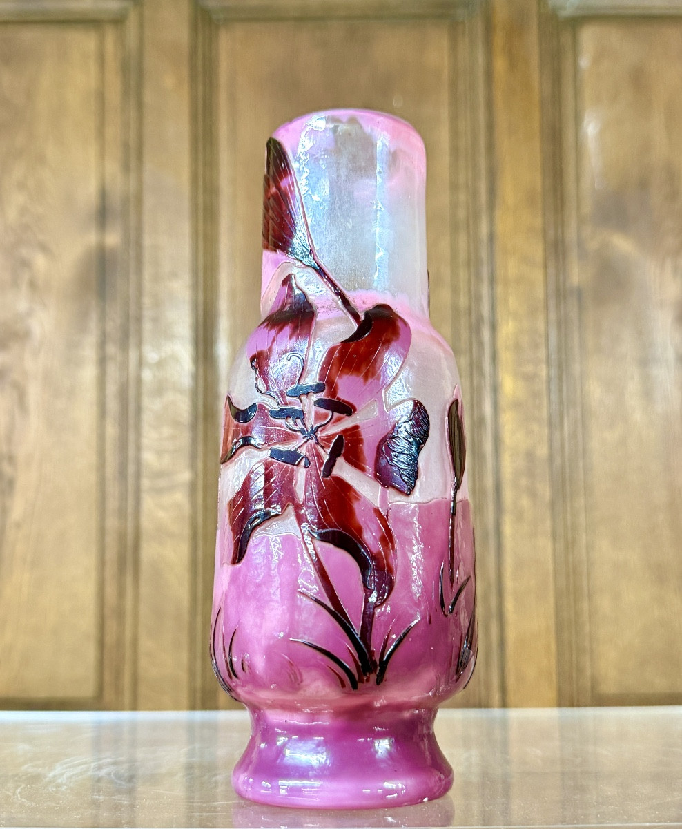 Émile Gallé - Rare vase poli au feu aux crocus. Époque Art Nouveau