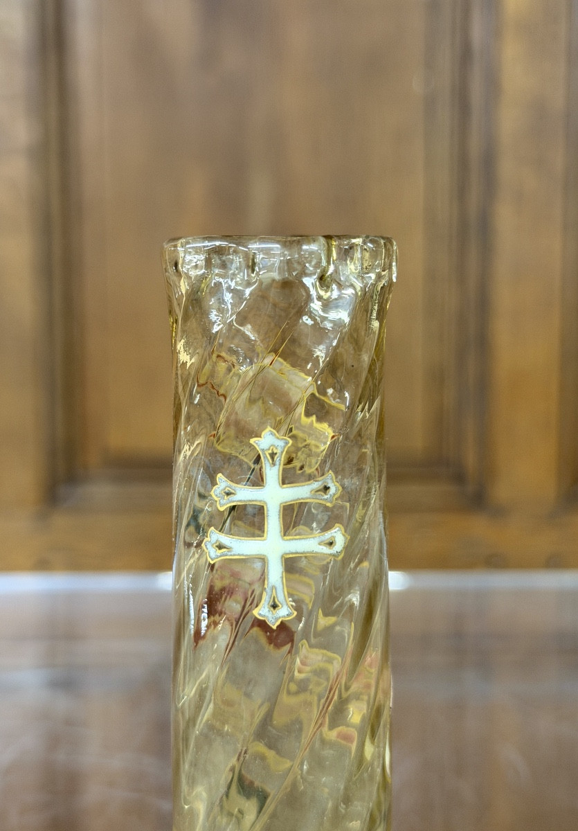 Emile Gallé - Small Enamelled Glass Vase With Thistle Decoration, Art Nouveau Period-photo-2