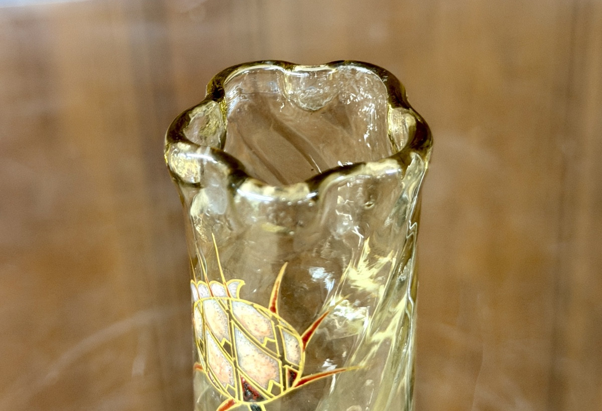 Emile Gallé - Small Enamelled Glass Vase With Thistle Decoration, Art Nouveau Period-photo-6