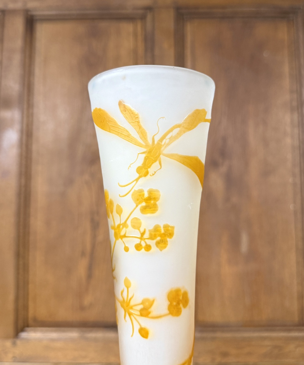 émile Gallé - Beautiful Diabolo Vase With Dragonfly. Art Nouveau Period-photo-2
