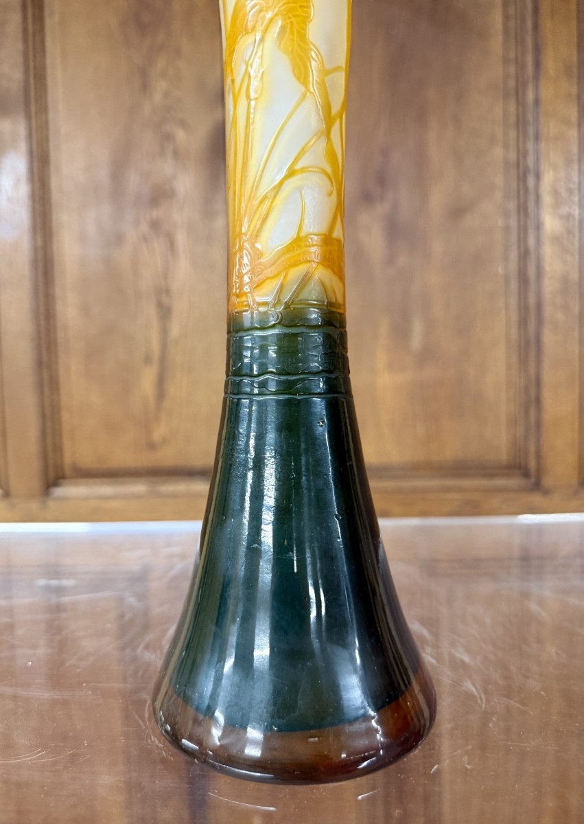 émile Gallé - Beautiful Diabolo Vase With Dragonfly. Art Nouveau Period-photo-1