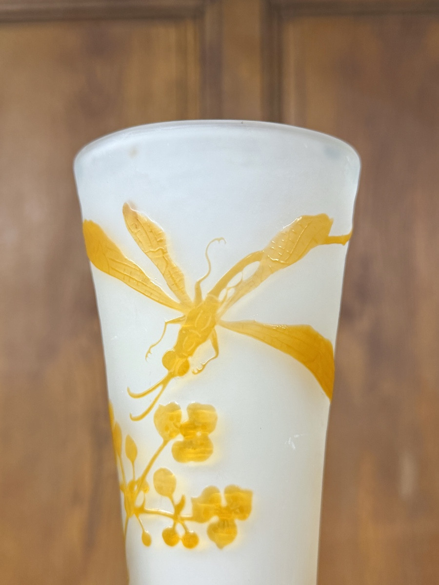 émile Gallé - Beautiful Diabolo Vase With Dragonfly. Art Nouveau Period-photo-4