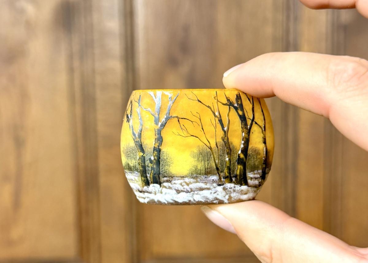 Daum Nancy - Oblong Miniature Vase Decorated With A Forest In The Snow. Landscape Art Nouveau Period-photo-3