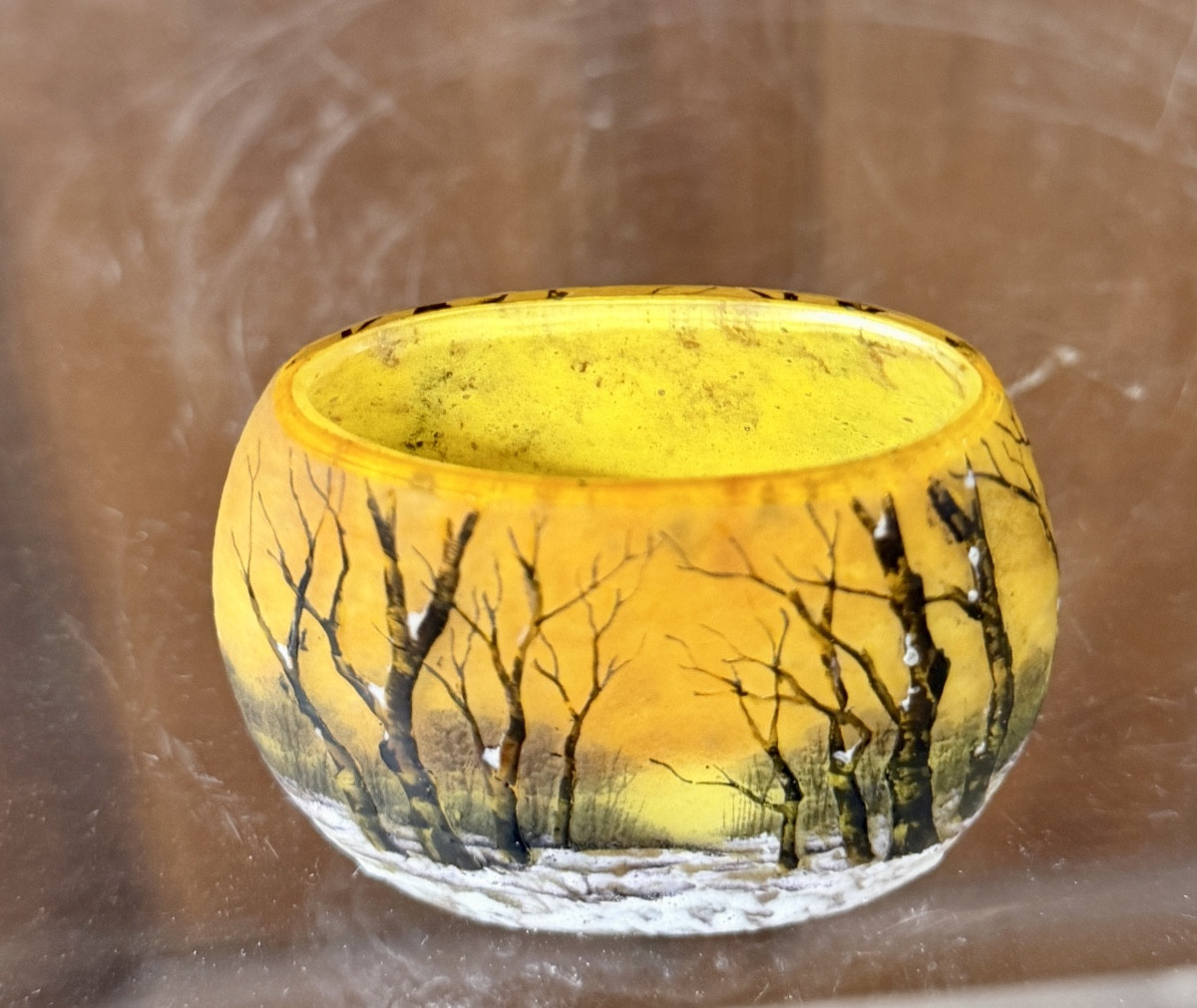 Daum Nancy - Oblong Miniature Vase Decorated With A Forest In The Snow. Landscape Art Nouveau Period-photo-1