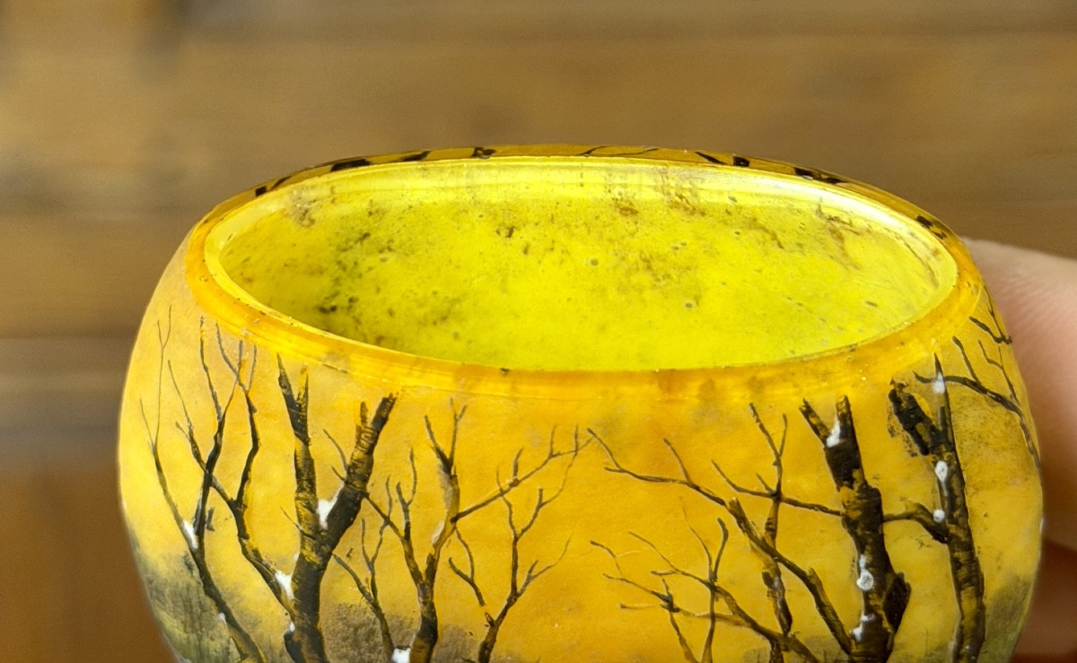 Daum Nancy - Oblong Miniature Vase Decorated With A Forest In The Snow. Landscape Art Nouveau Period-photo-2
