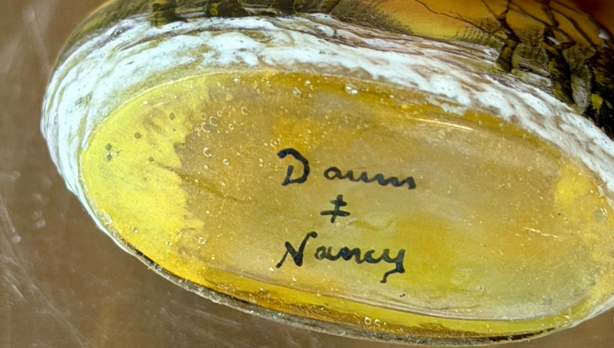 Daum Nancy - Oblong Miniature Vase Decorated With A Forest In The Snow. Landscape Art Nouveau Period-photo-3