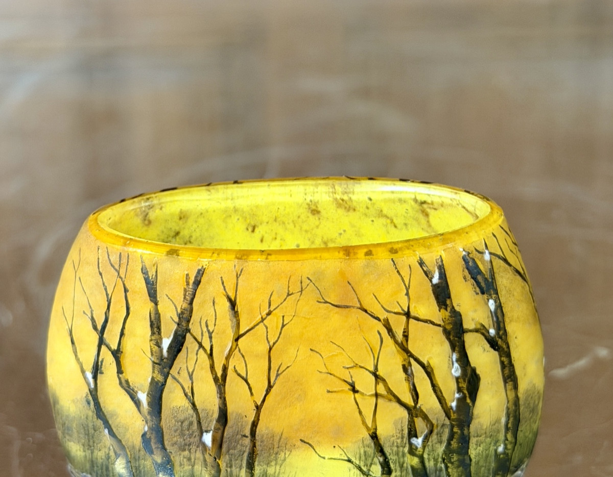 Daum Nancy - Oblong Miniature Vase Decorated With A Forest In The Snow. Landscape Art Nouveau Period-photo-4