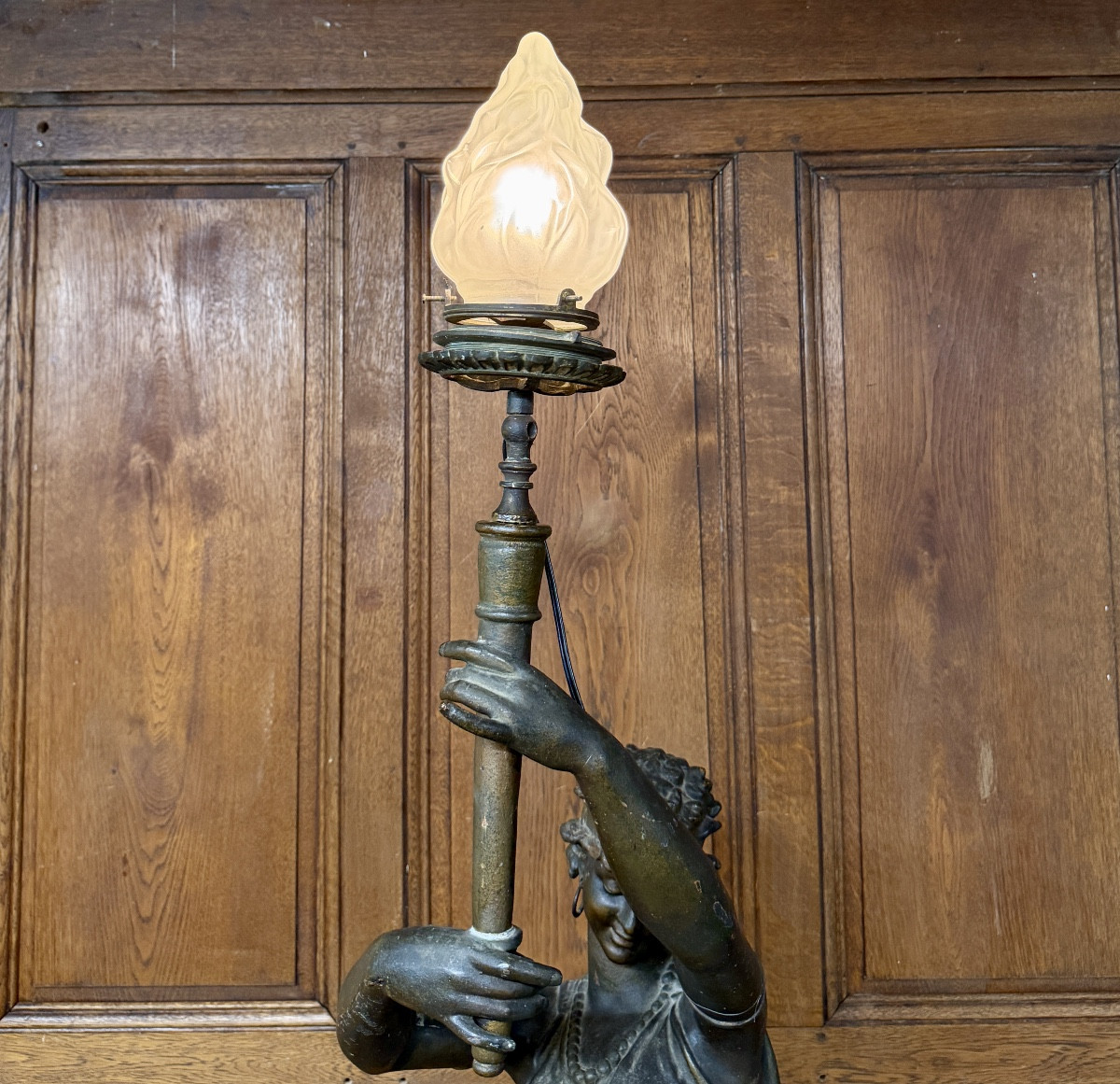 Statue de femme orientale en fonte de fer, torchère d’époque Napoléon III-photo-3