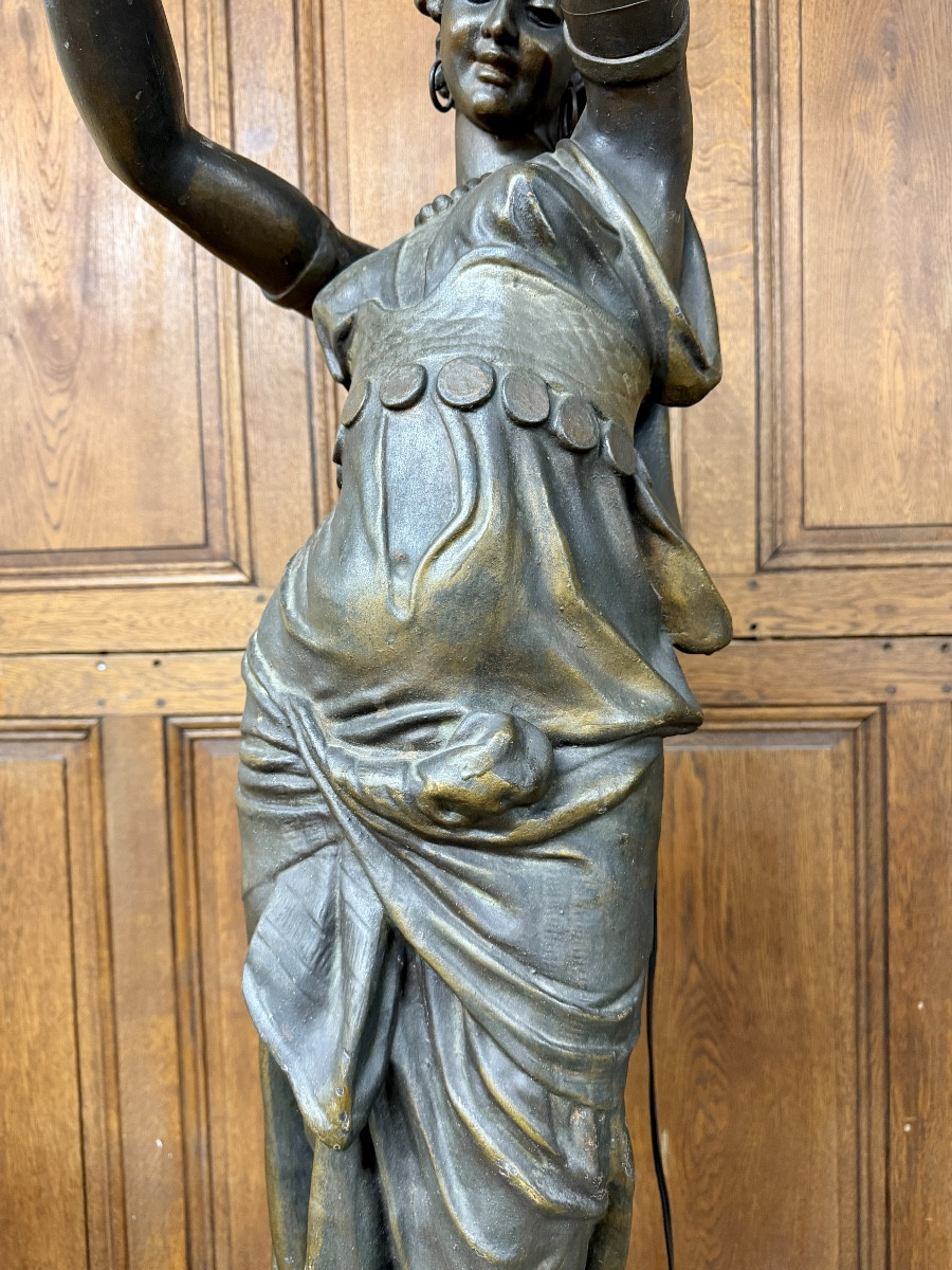 Statue de femme orientale en fonte de fer, torchère d’époque Napoléon III-photo-1