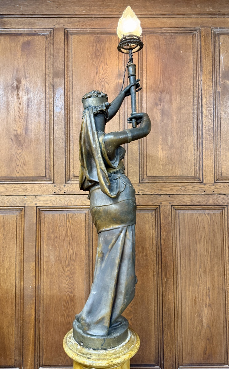 Statue de femme orientale en fonte de fer, torchère d’époque Napoléon III-photo-8