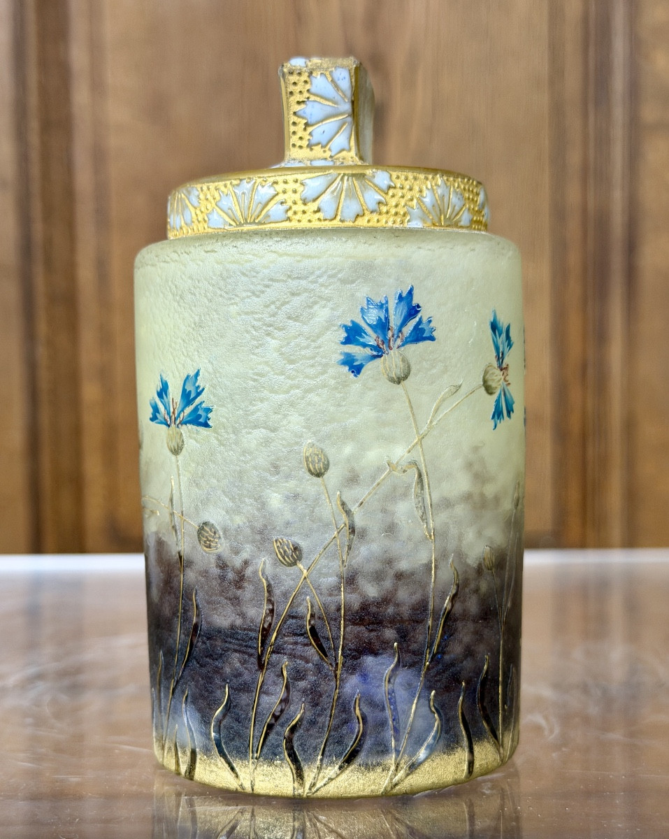 Daum Nancy - Cornflower Bottle Enhanced With Gold. Art Nouveau Period-photo-2