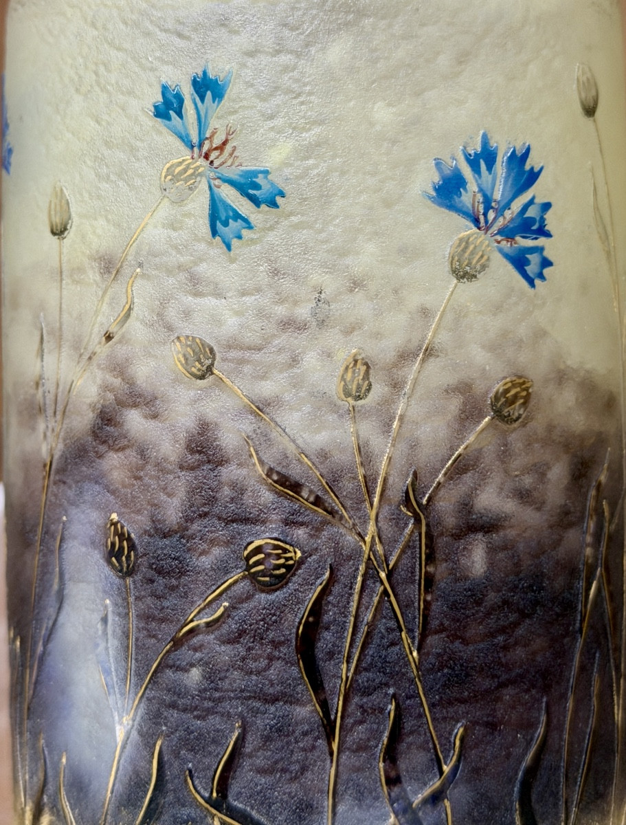 Daum Nancy - Cornflower Bottle Enhanced With Gold. Art Nouveau Period-photo-4