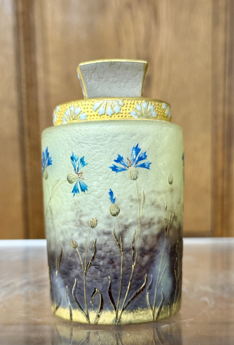Daum Nancy - Cornflower Bottle Enhanced With Gold. Art Nouveau Period
