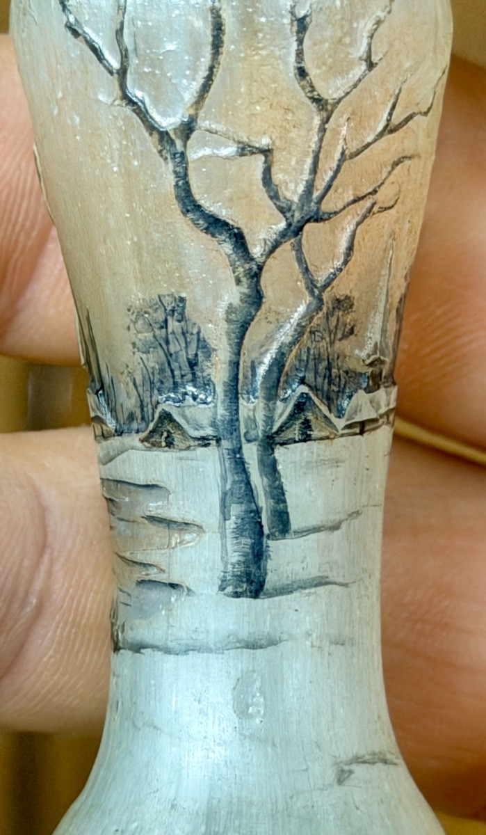 Daum Nancy - vase miniature au paysage de village sous la neige et moulin. Époque Art Nouveau -photo-4