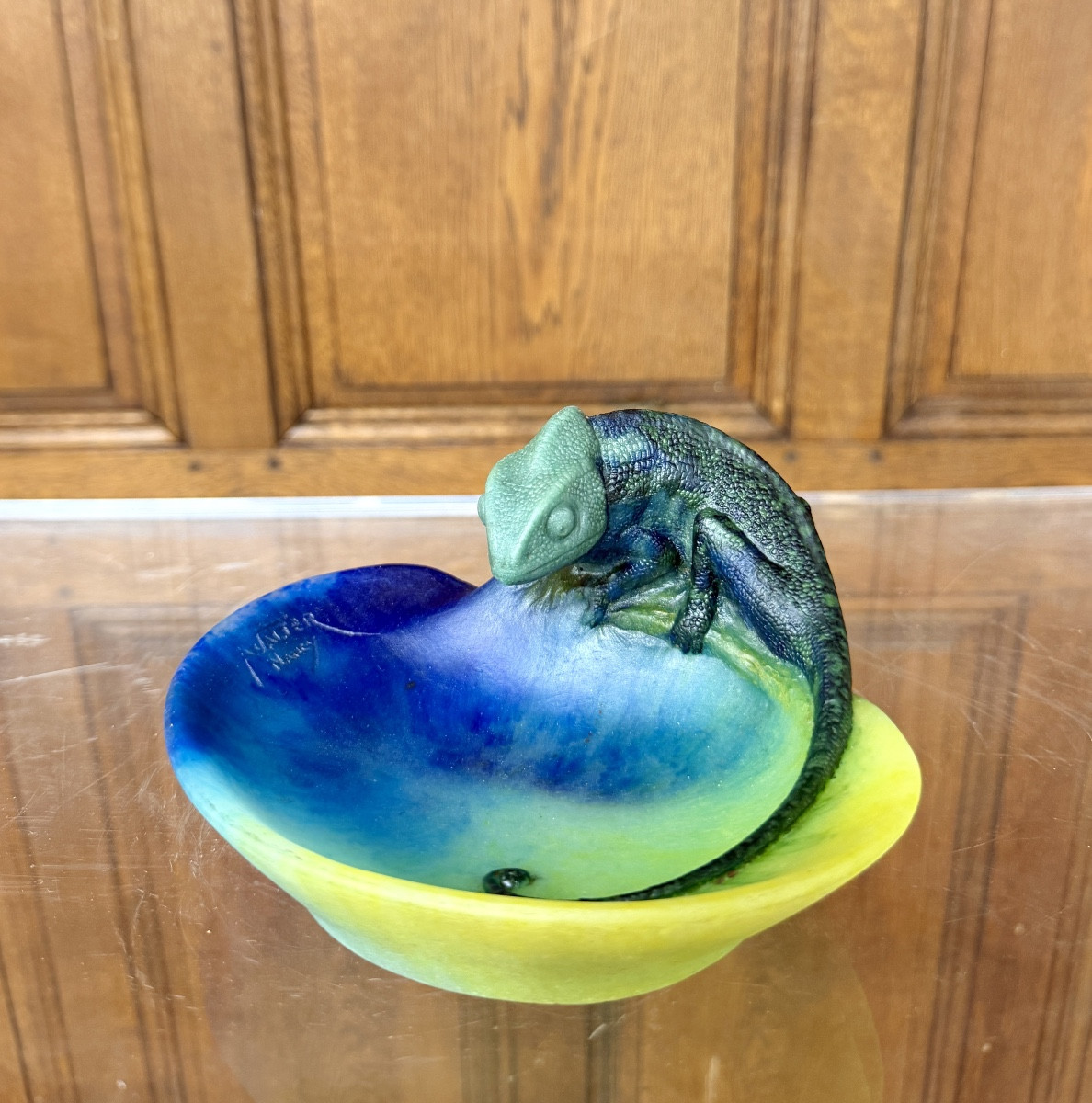 Amalric Walter - Vide poche au caméléon en pâte de verre. Époque Art Nouveau -photo-3