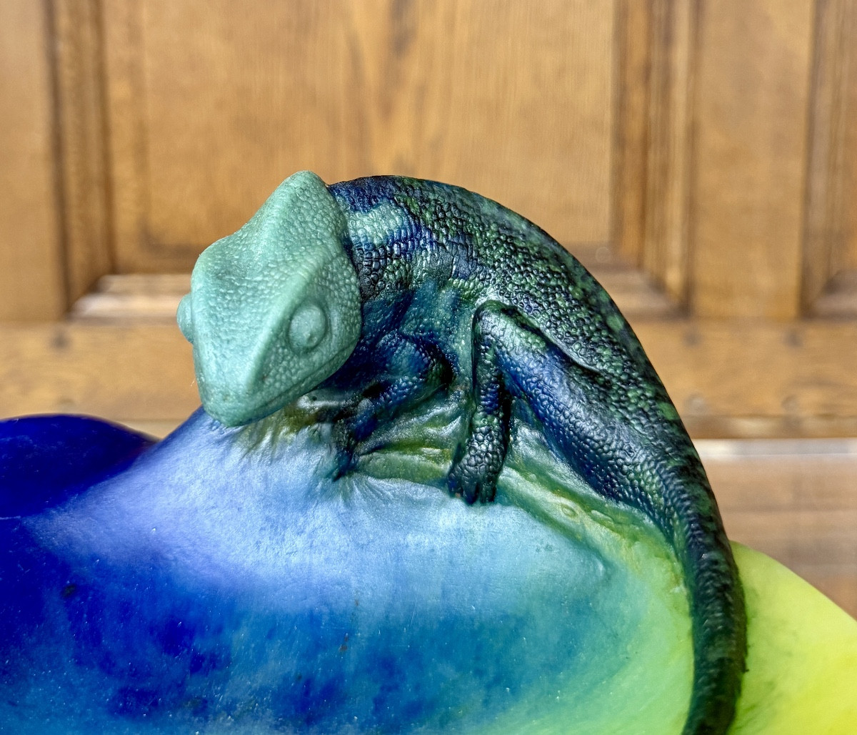 Amalric Walter - Vide poche au caméléon en pâte de verre. Époque Art Nouveau -photo-8