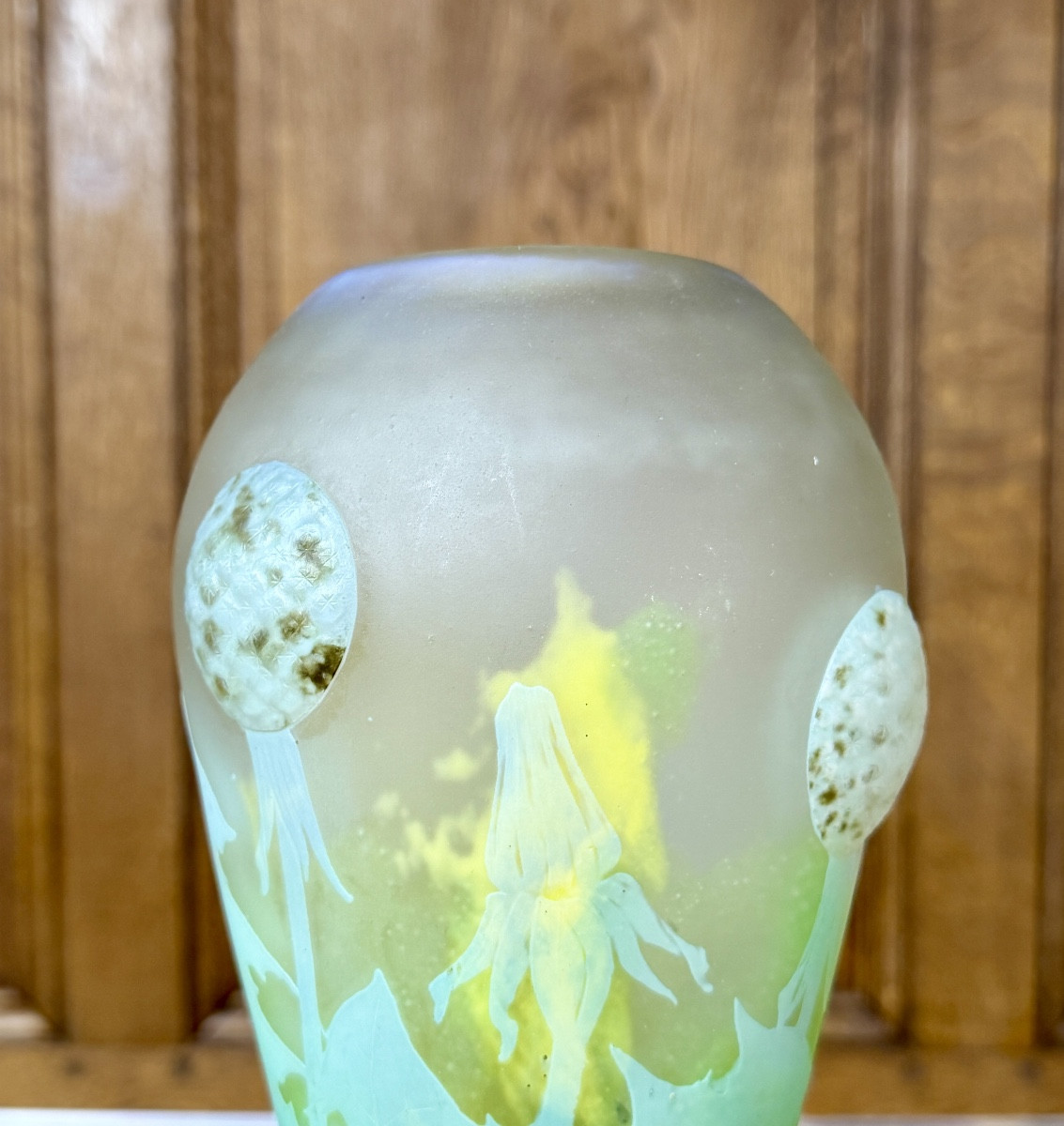Daum Nancy - vase à cabochons aux pissenlits dents de lion. Époque Art Nouveau -photo-3