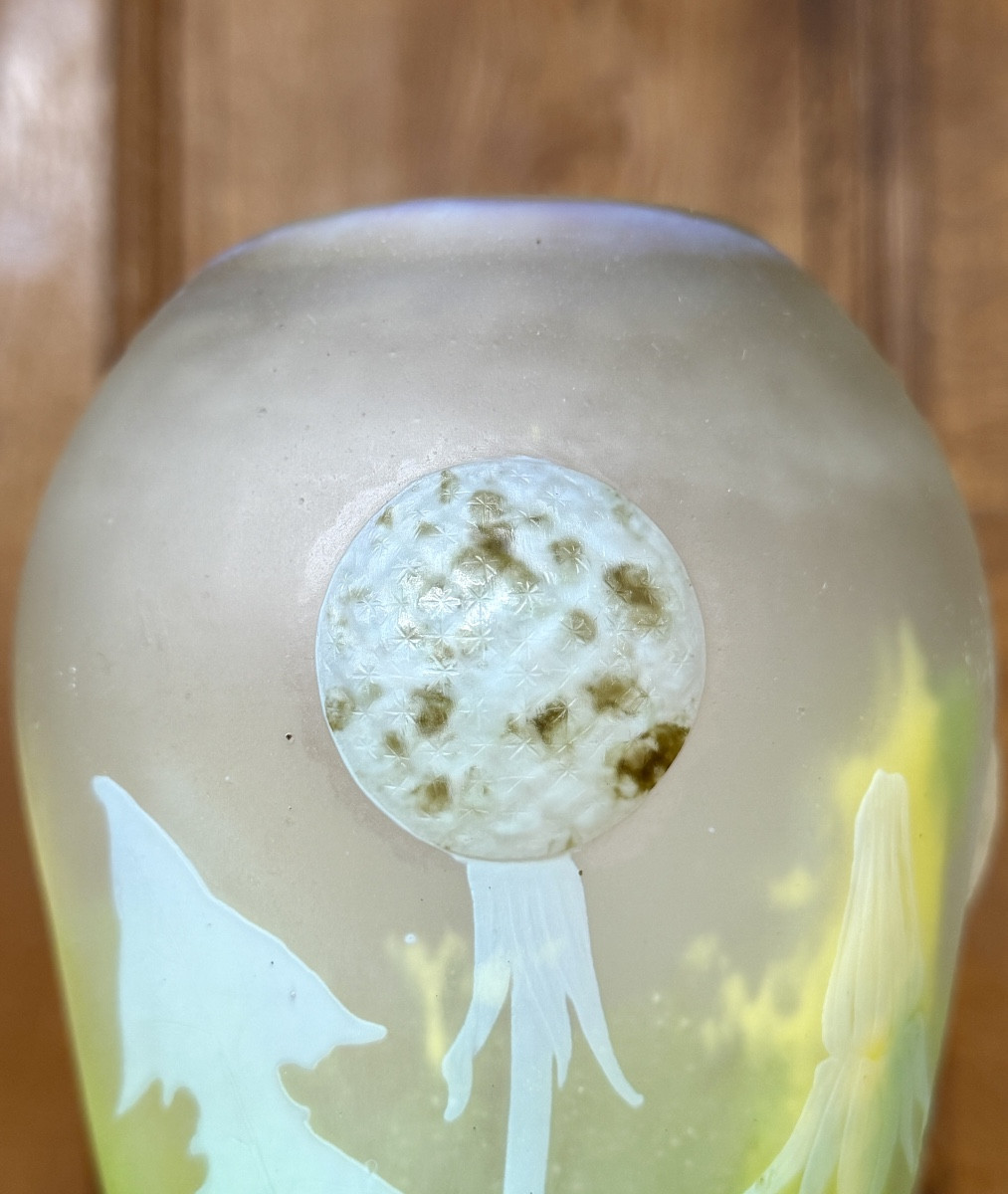 Daum Nancy - vase à cabochons aux pissenlits dents de lion. Époque Art Nouveau -photo-4