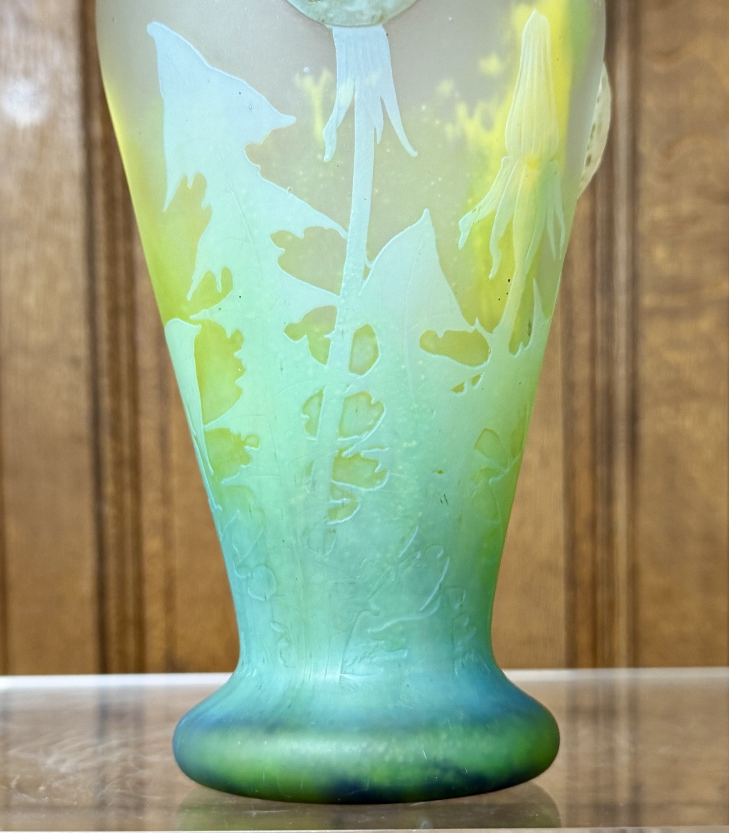 Daum Nancy - vase à cabochons aux pissenlits dents de lion. Époque Art Nouveau -photo-1