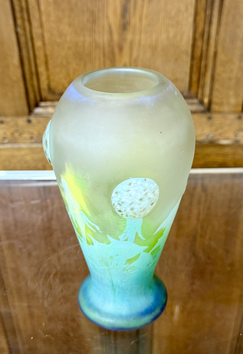 Daum Nancy - vase à cabochons aux pissenlits dents de lion. Époque Art Nouveau -photo-3