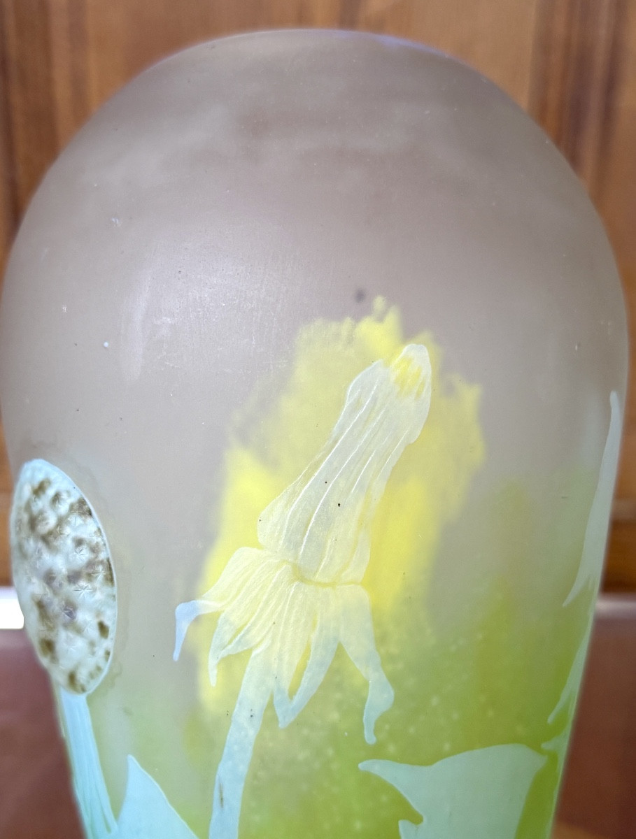 Daum Nancy - vase à cabochons aux pissenlits dents de lion. Époque Art Nouveau -photo-7