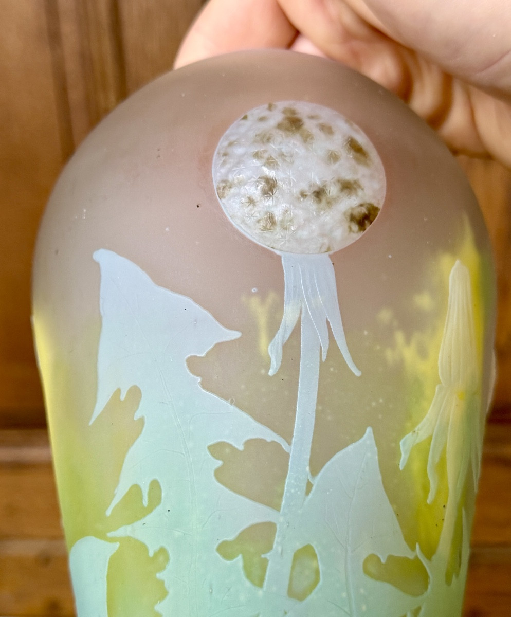 Daum Nancy - vase à cabochons aux pissenlits dents de lion. Époque Art Nouveau -photo-8
