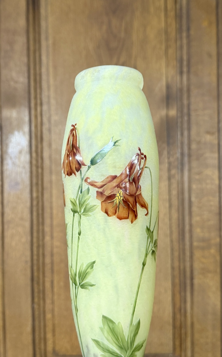Daum Nancy - grand vase aux ancolies, époque Art Nouveau -photo-2