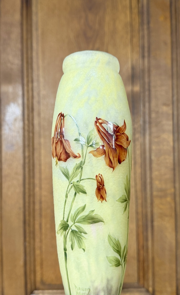Daum Nancy - grand vase aux ancolies, époque Art Nouveau -photo-5