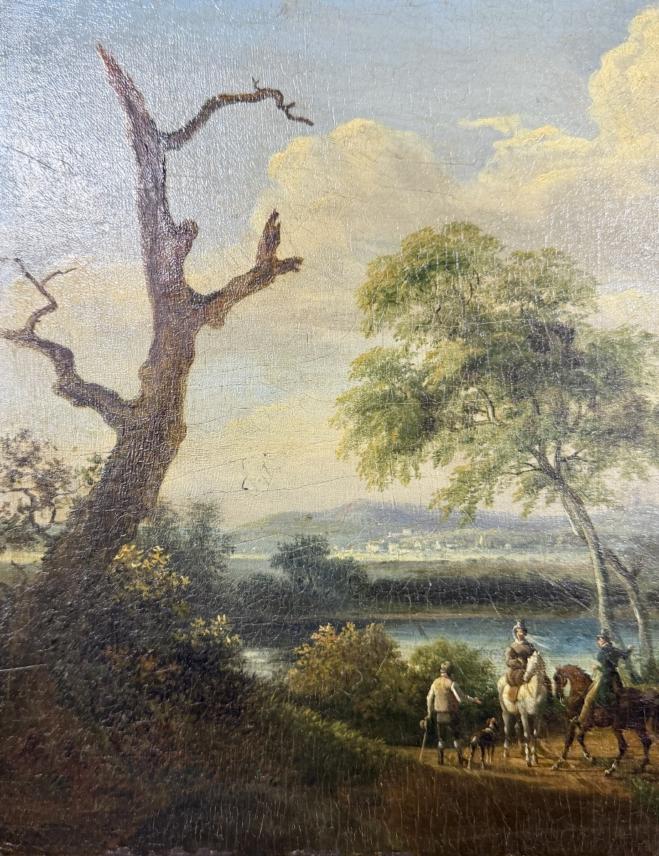 Lazare Bruandet (1755-1804) - Riders In The Forest. Oil On Panel 19th Century-photo-4