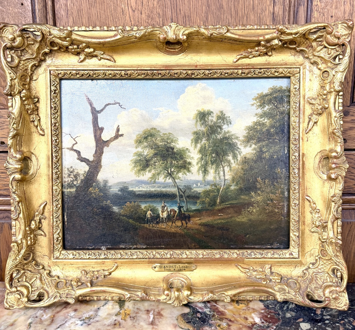 Lazare Bruandet (1755-1804) - Riders In The Forest. Oil On Panel 19th Century