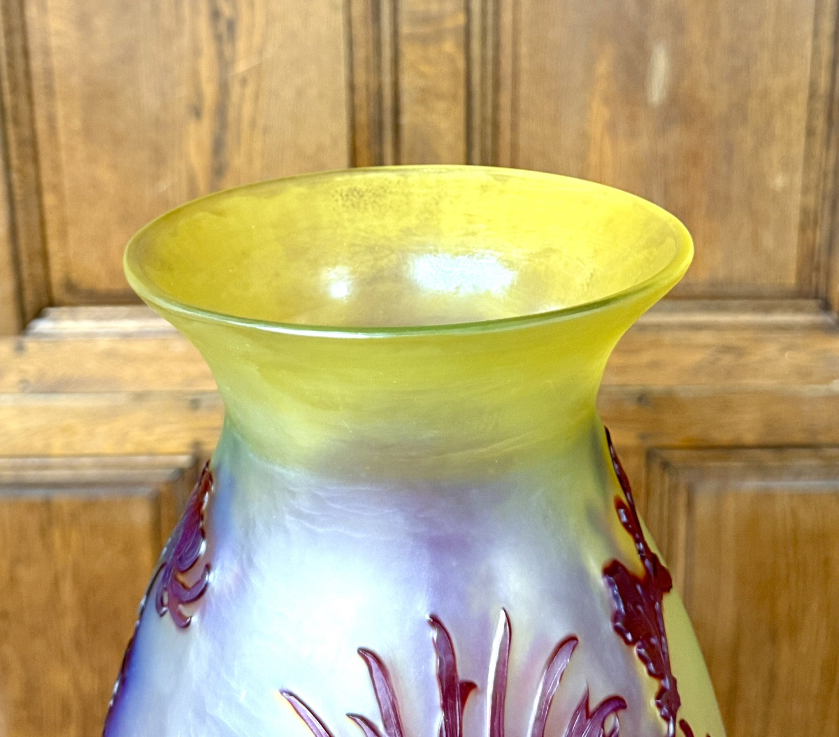 Émile Gallé -tres important vase aux chrysanthèmes en verre multicouche. Époque Art Nouveau-photo-3