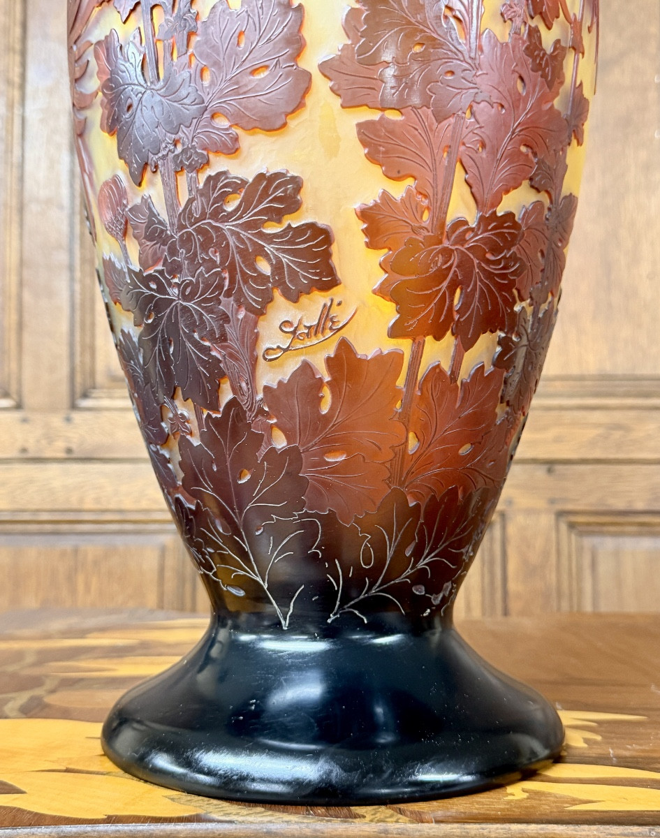 Émile Gallé -tres important vase aux chrysanthèmes en verre multicouche. Époque Art Nouveau-photo-5