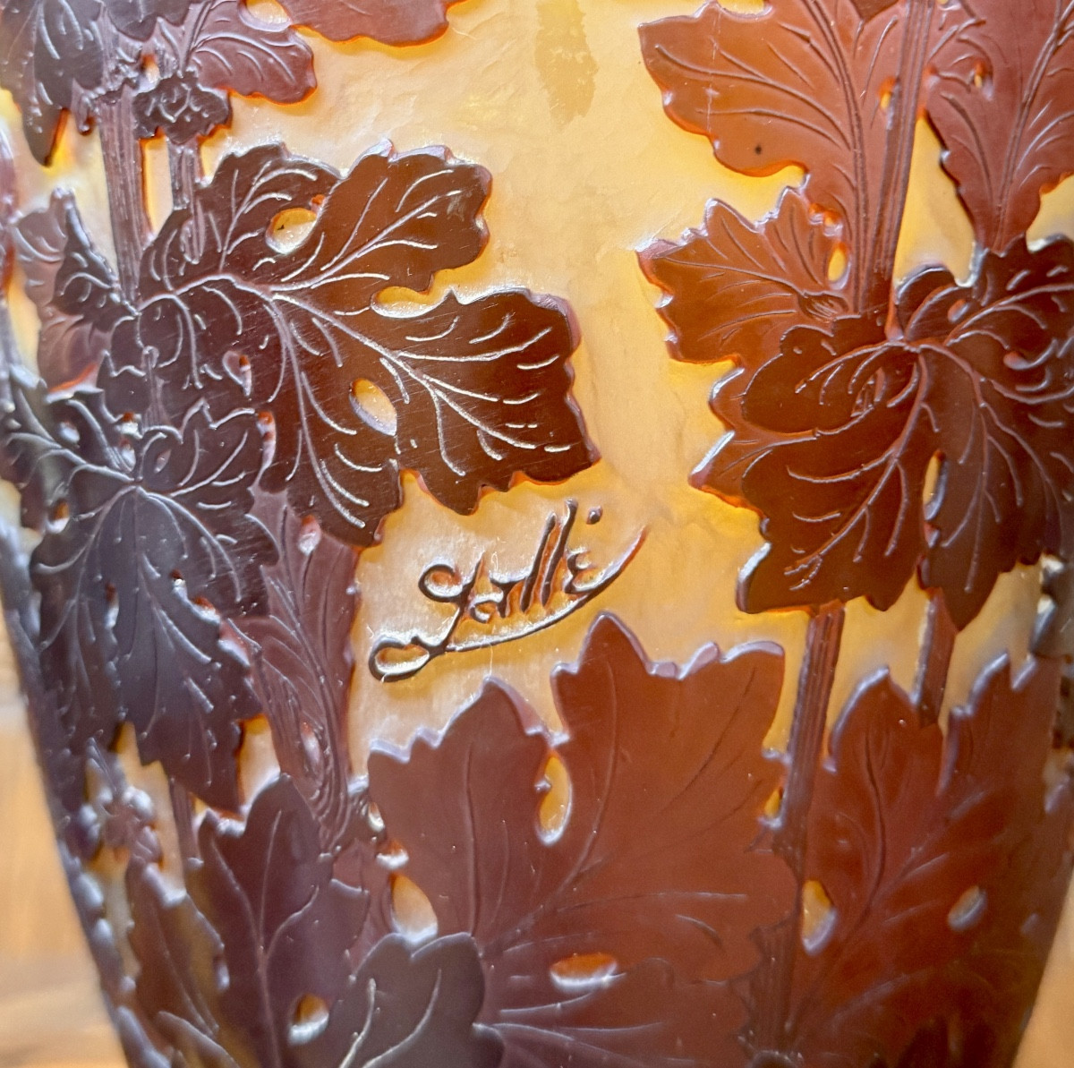 Émile Gallé -tres important vase aux chrysanthèmes en verre multicouche. Époque Art Nouveau-photo-6
