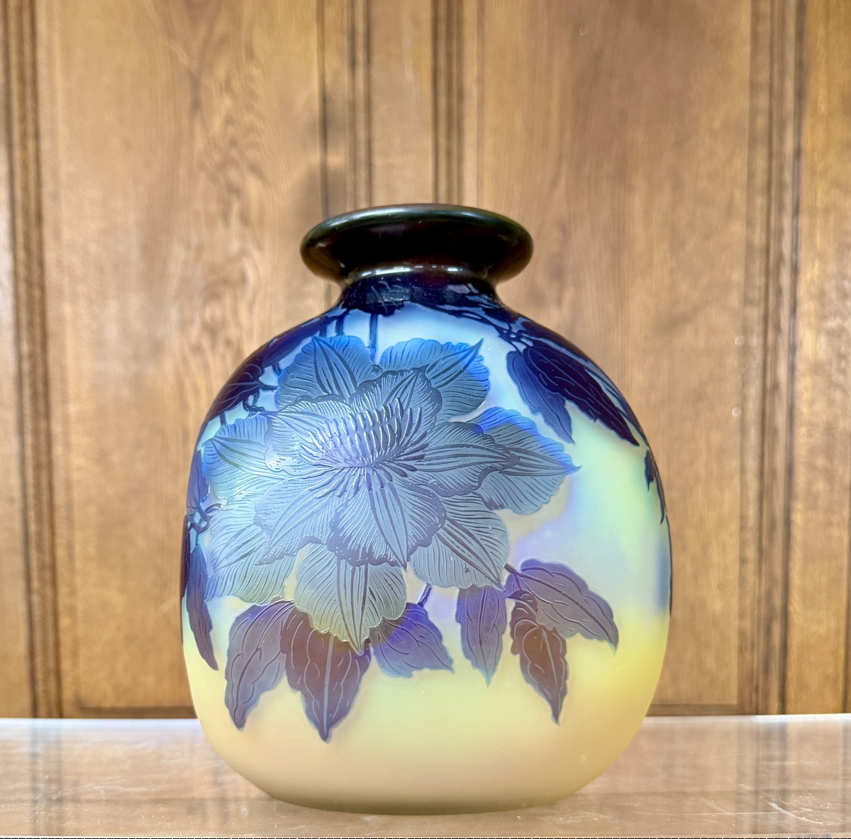 émile Gallé - Large Spherical Vase With Clematis Decoration, Art Nouveau Period-photo-2