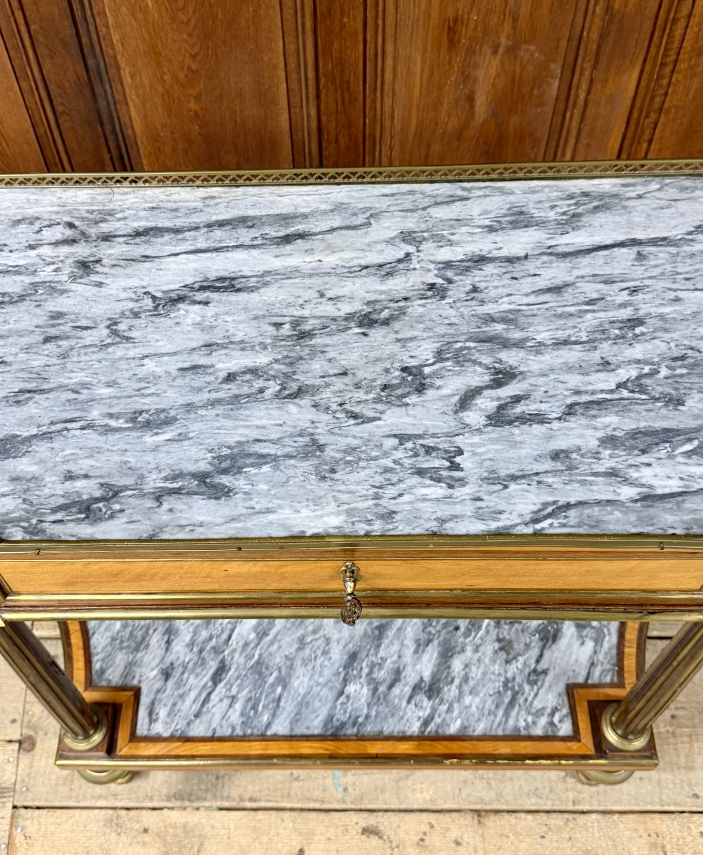 Louis XVI Period Marquetry And Marble Console Table. 18th Century-photo-5